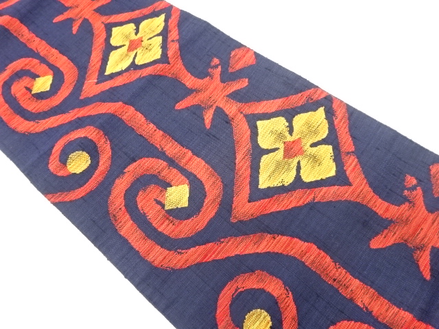 手織り紬抽象花模様織出し名古屋帯